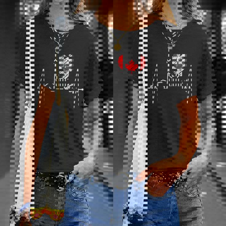 トロント スカイライン ハートビート カナダ国旗 男性用 女性用 カナダ Tシャツ 彼女への贈り物