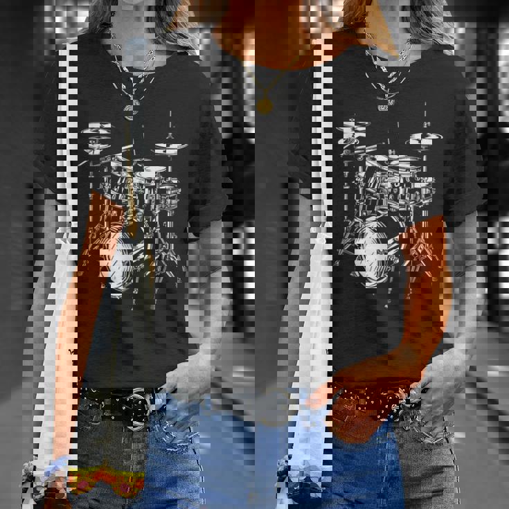 ドラムセットの図面 電子ドラム Tシャツ 彼女への贈り物