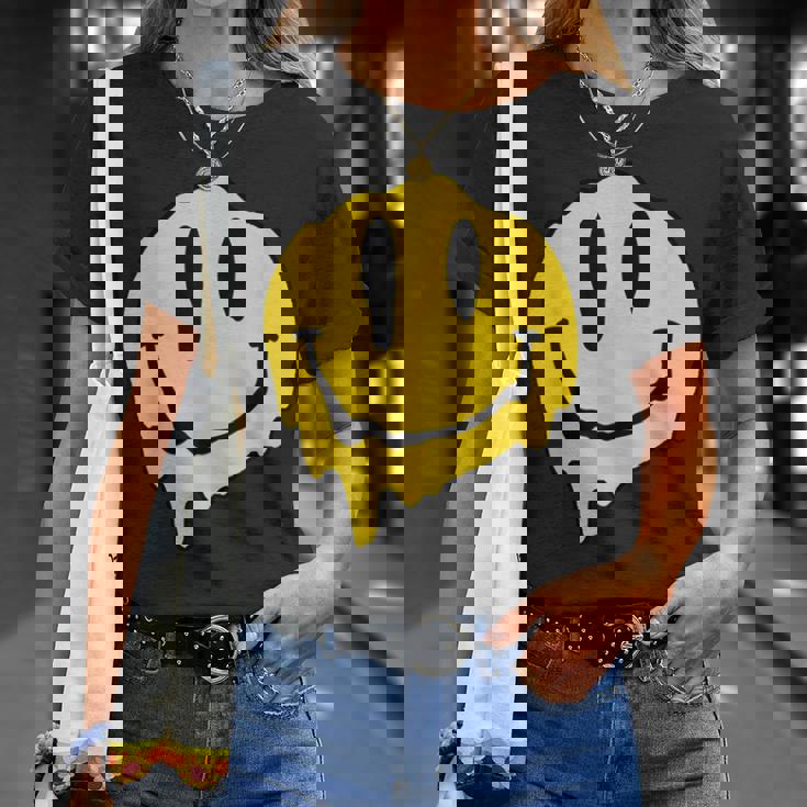 ドリッピースマイルイエロースマイルフェイスシャツ かわいい ハッピースマイルフェイス Tシャツ 彼女への贈り物