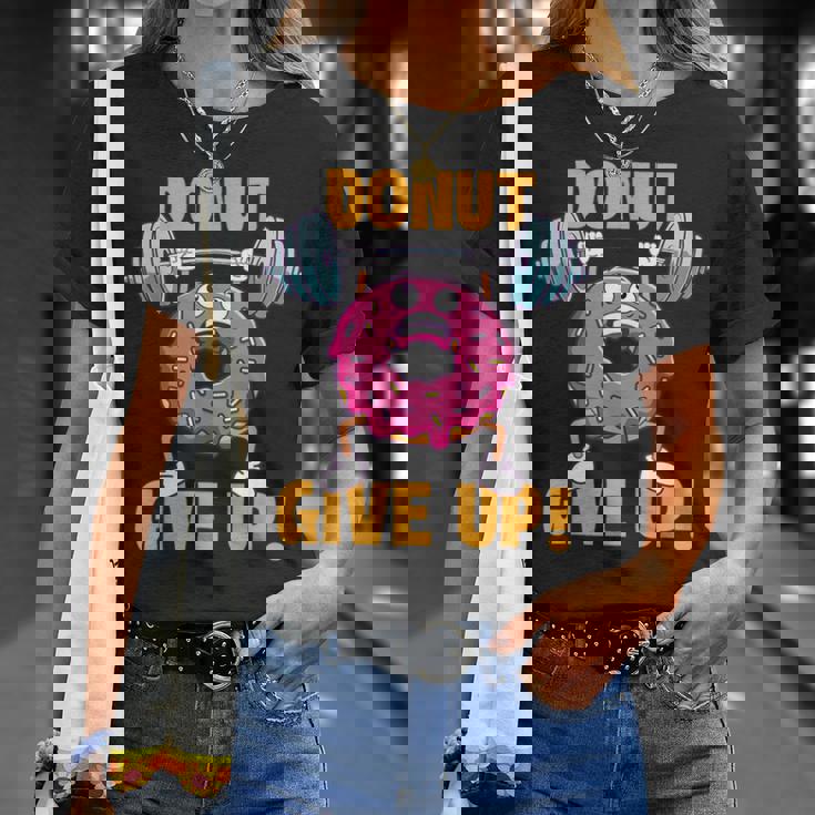 ドーナツギブアップ ワークアウト ジム ウェイトリフティング ボディービル Tシャツ 彼女への贈り物