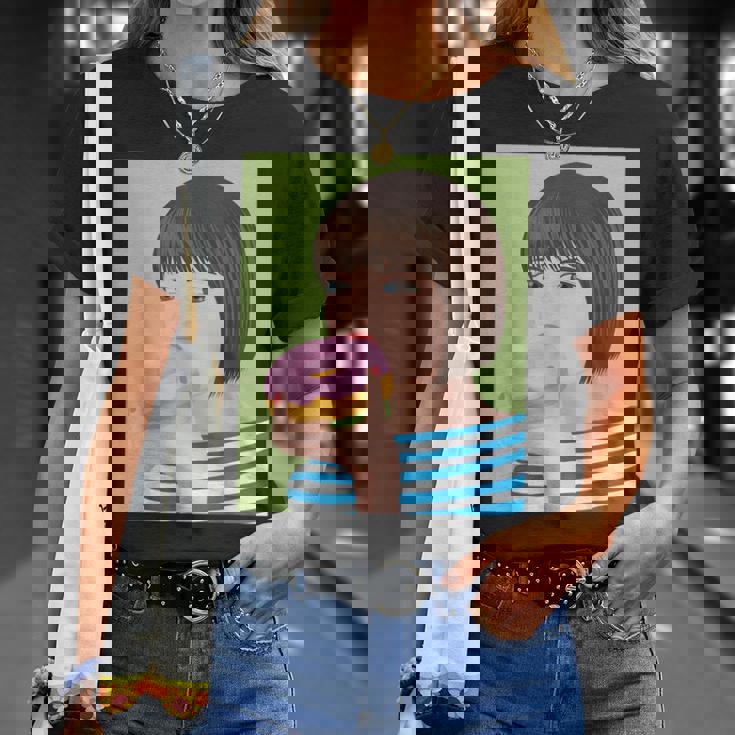 ドーナツショップ ポップアート ポートレート ロジックロックスター キュート ドーナツ ガールフレンド ドーナツ Tシャツ 彼女への贈り物