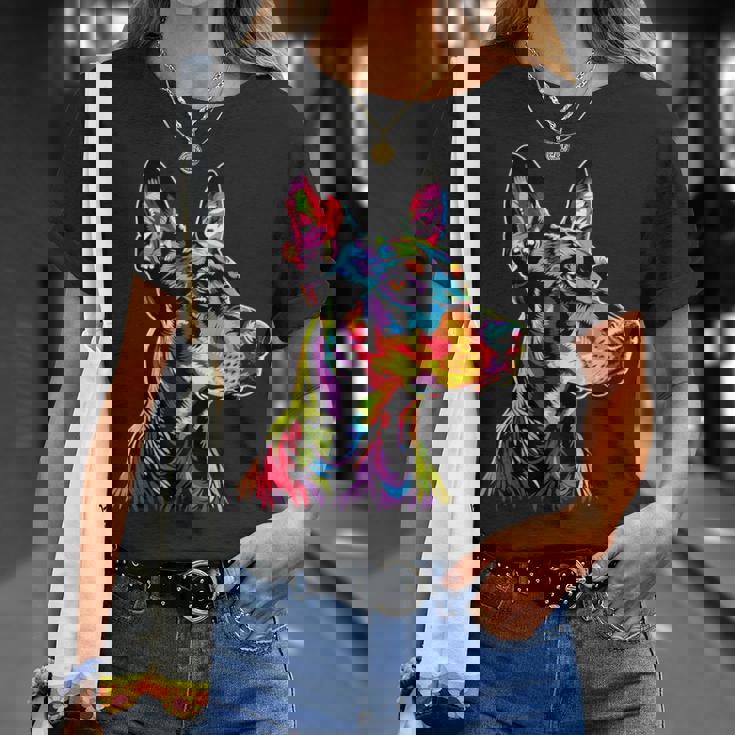 ドーベルマン ドッグ カラフル ポップアート 犬 誇り ドーベルマン Tシャツ 彼女への贈り物