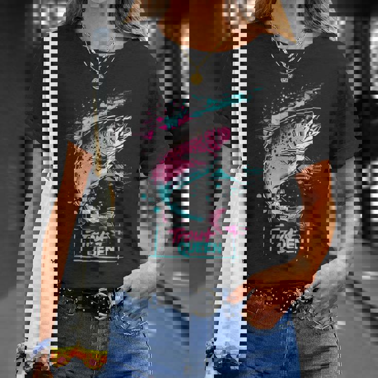 ニジマスのフライフィッシング・グラフィック トラウト・クイーン Tシャツ 彼女への贈り物