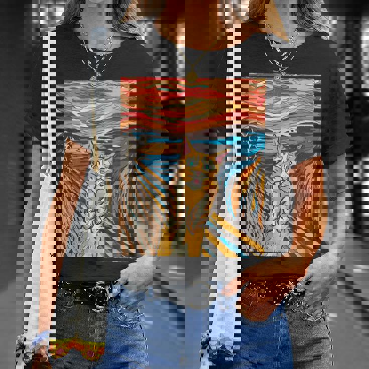 ニャンコの叫び 面白いtシャツ 猫 ムンクの叫び パロディ ネコ メンズ 子供 おもしろ 服 おもしろグッズ ネタ Tシャツ 彼女への贈り物