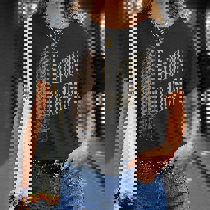 ニューヨークチャームフラットアイアンビルディング Tシャツ 彼女への贈り物