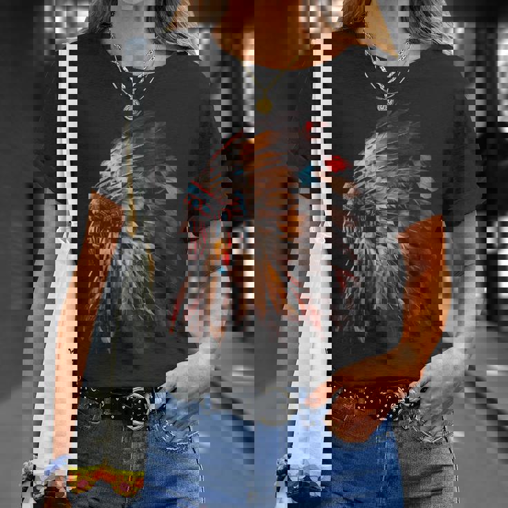 ネイティブアメリカン インディアン ヘッドドレス グラフィック メンズ レディース Tシャツ 彼女への贈り物