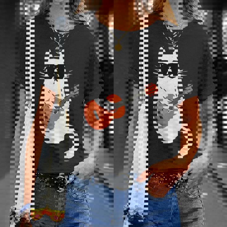 ネコとギター 猫とサングラス ネコ好き 猫飼い アコースティックギター エレキギター 音楽家 バンド ネコ 猫 Tシャツ 彼女への贈り物