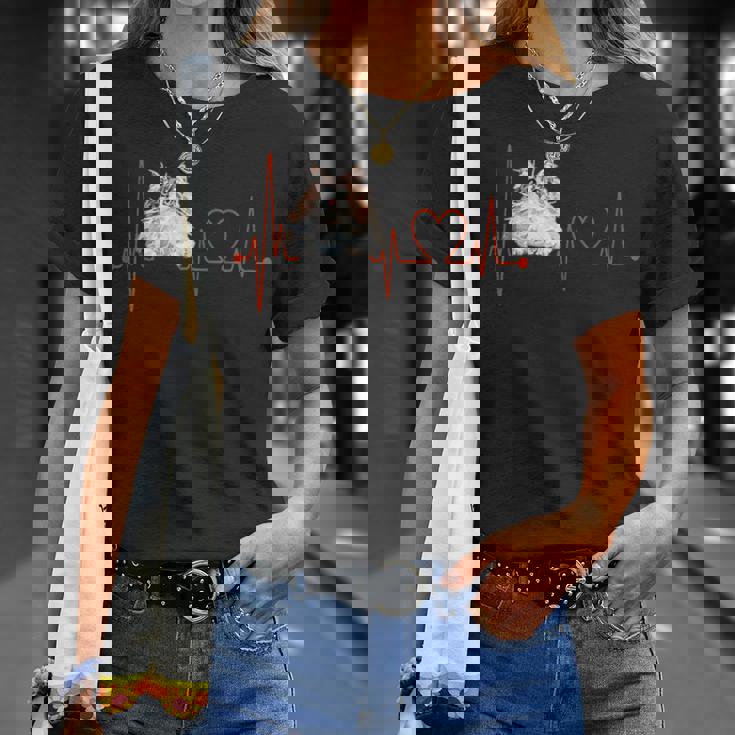 ノルウェージャンフォレストキャットハートビートekg ファニーアイラブマイキャット Tシャツ 彼女への贈り物