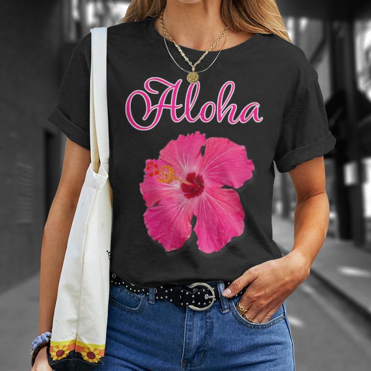 ハイビスカス Aloha アロハ《赤》（ハワイ・南国・フラダンス）夏【ビューティフル フラワー】キュート デザイン Tシャツ 彼女への贈り物