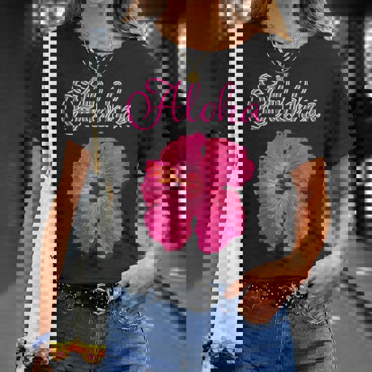 ハイビスカス Aloha アロハ《赤》（ハワイ・南国・フラダンス）夏【ビューティフル フラワー】キュート デザイン Tシャツ 彼女への贈り物