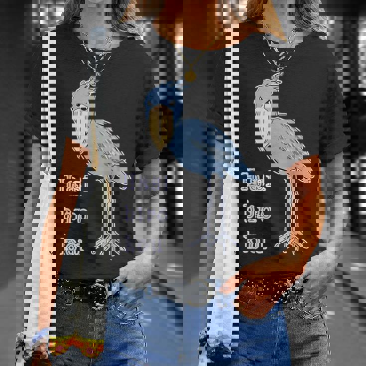 ハシビロコウさん 『セルフィー』青い鳥【どうぶつフレンズ 】ゆるくて かわいい 動物園の生き物 イラスト Tシャツ 彼女への贈り物