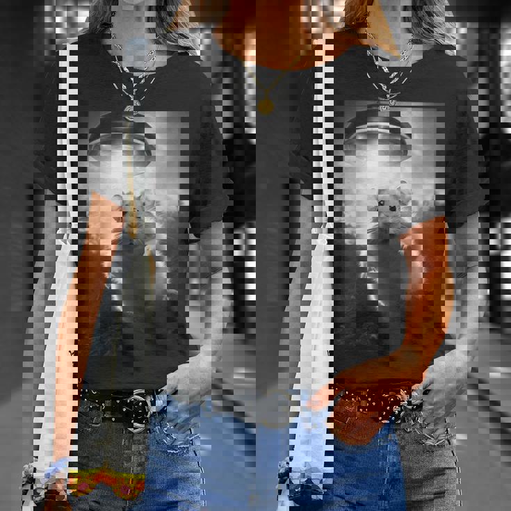 ハムスターを追うufo、クレイジーな動物、面白いハムスター Tシャツ 彼女への贈り物