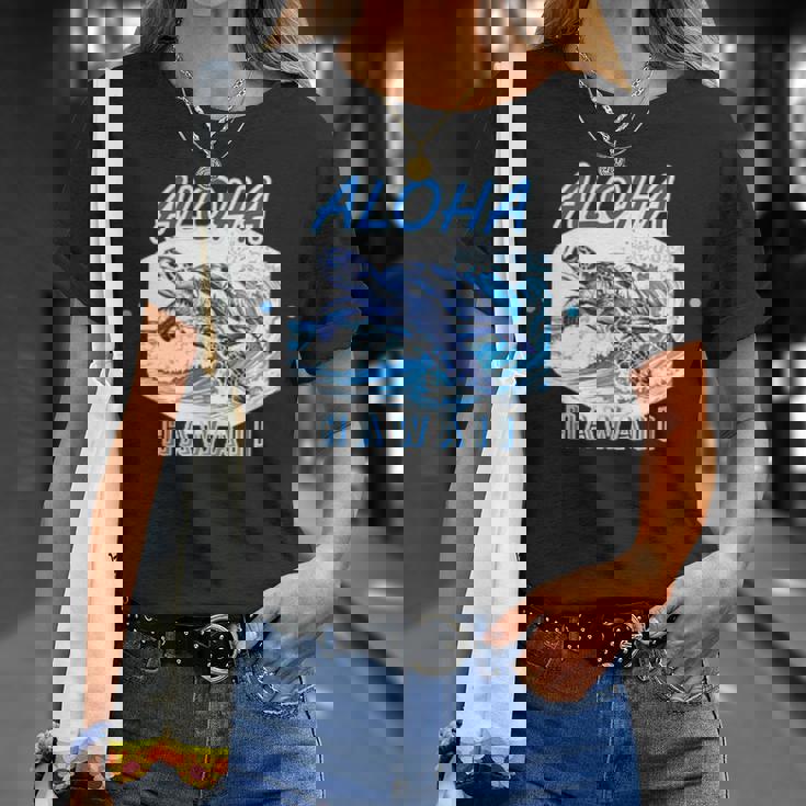 ハワイ ハワイアン ワイキキビーチ サーフボート ヤシの木 アロハ 夏 風景 海好き ウミガメ 波乗り Tシャツ 彼女への贈り物