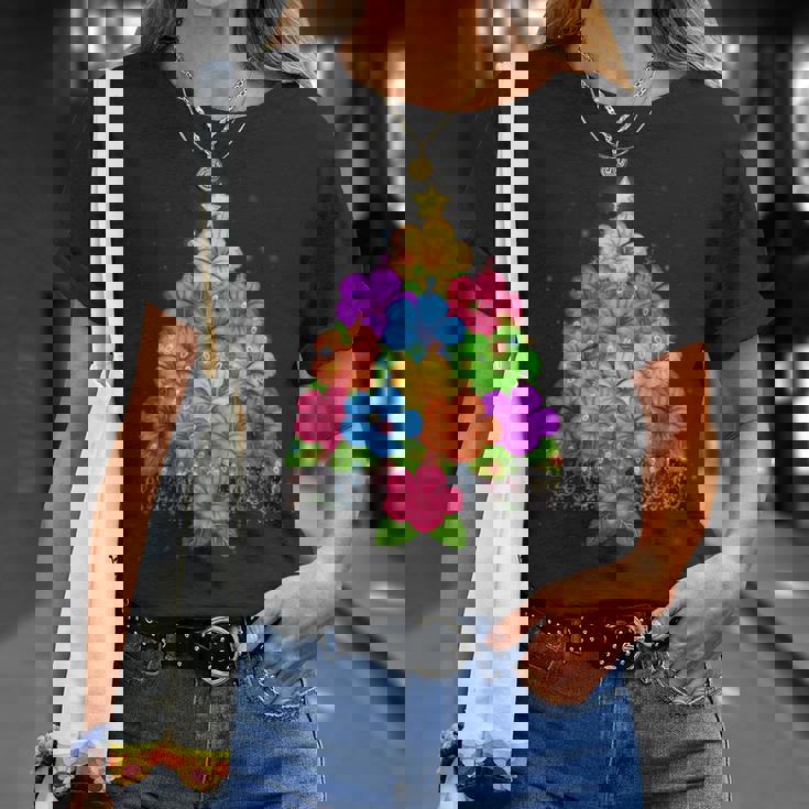 ハワイアン クリスマス ハイビスカス フラワー ツリー ハワイ トロピカル Tシャツ 彼女への贈り物
