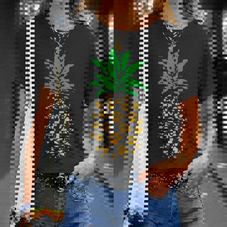 ハワイアンアイランド パイナップル 猫の肉球プリント 猫好きのギフト Tシャツ 彼女への贈り物