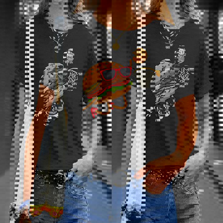 ハンバーガー バスケットボール ファーストフード バスケットボール選手 Tシャツ 彼女への贈り物