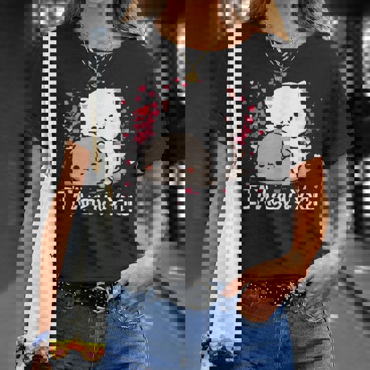 ハート バレンタイン ピーチゴマ 猫 カップル I Meow You Tシャツ 彼女への贈り物