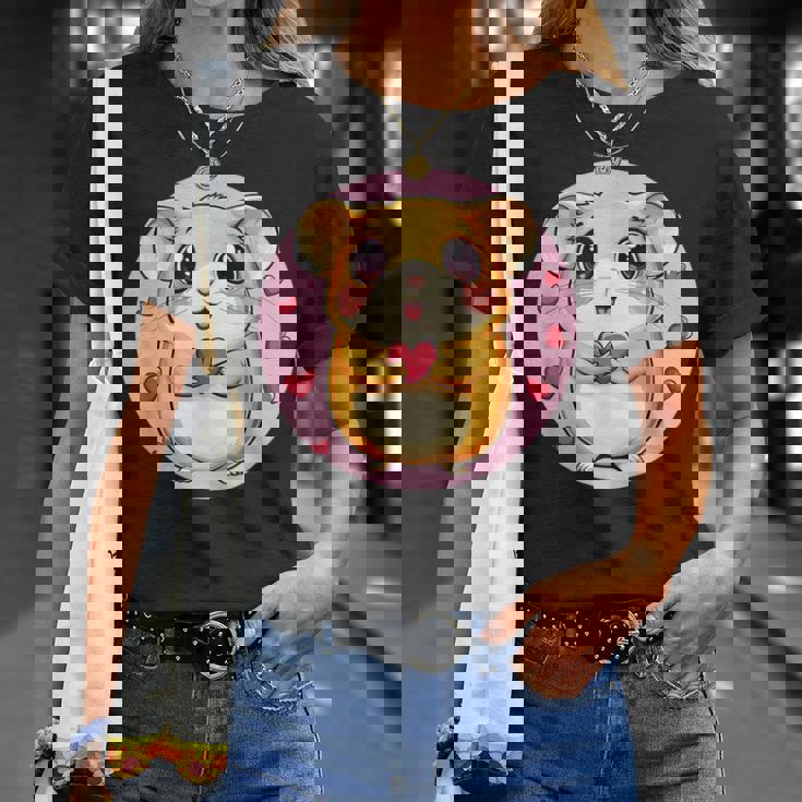 ハートに囲まれたハートを持つかわいいハムスター Tシャツ 彼女への贈り物