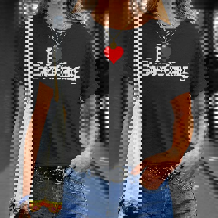 ハートボウリングが大好き Tシャツ 彼女への贈り物