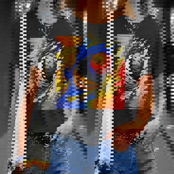 バスケットボール チーム スポーツ カラフル ボール バスケットボール愛好家 Tシャツ 彼女への贈り物