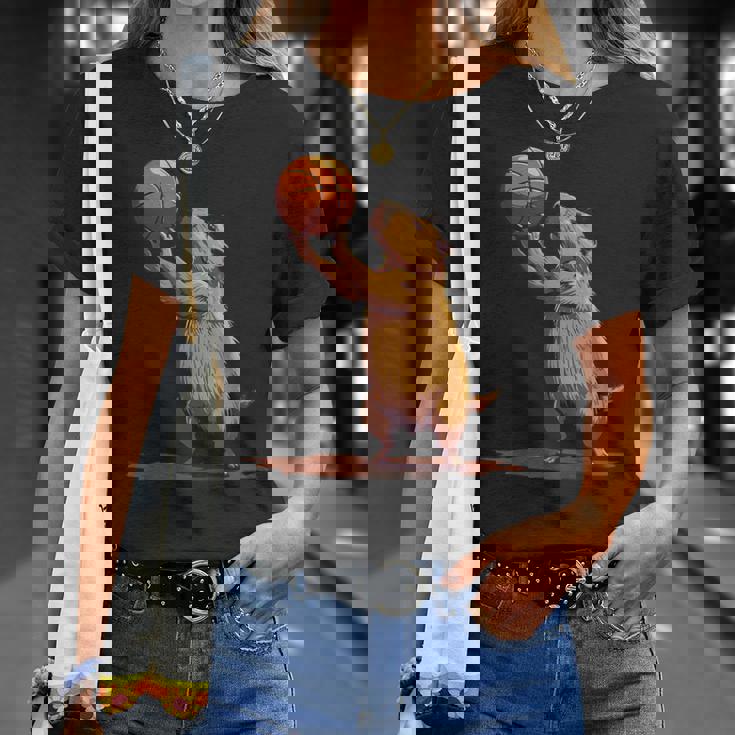 バスケットボール ドローイング バスケットボール 恋人 カピバラ 動物 アート Tシャツ 彼女への贈り物