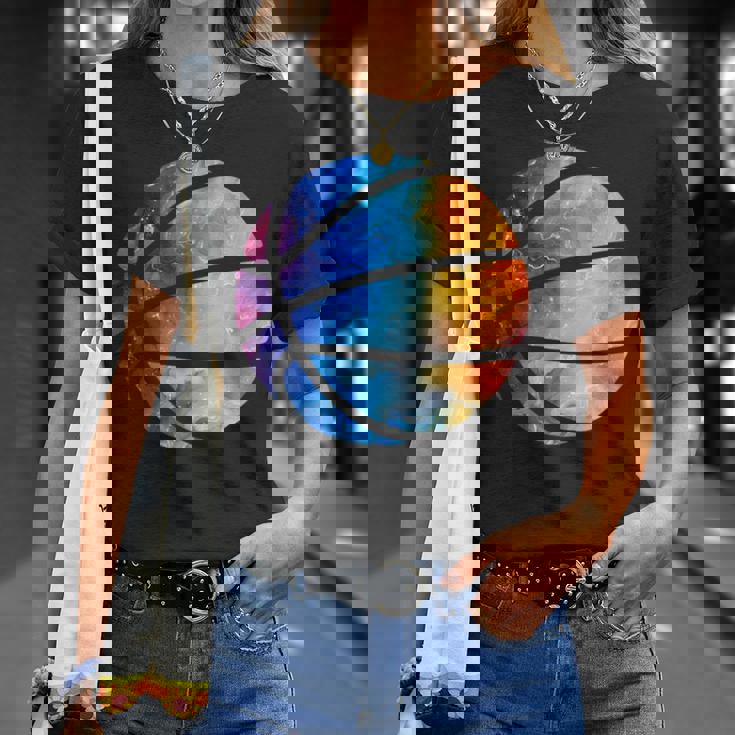 バスケットボールのシルエットカラフルな水彩画 Tシャツ 彼女への贈り物