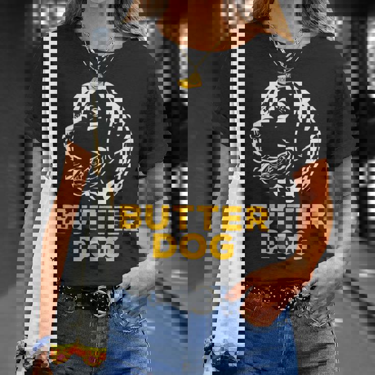 バター犬-彼のバターと一緒に犬面白いミーム Tシャツ 彼女への贈り物