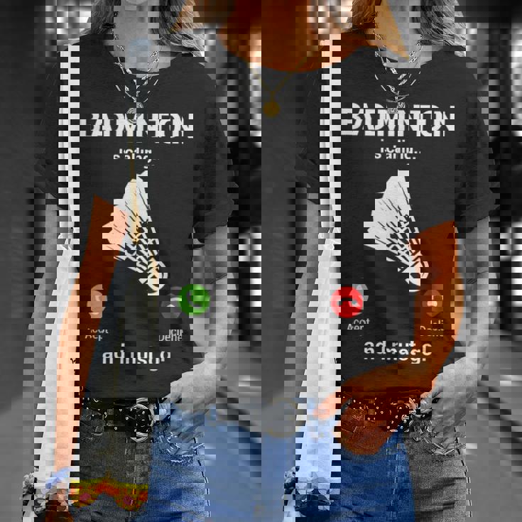 バドミントン呼び出しバドミントン愛好家面白いバドミントン選手 Tシャツ 彼女への贈り物