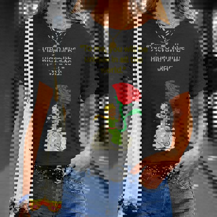 バラの言葉が入った星の王子様 Tシャツ 彼女への贈り物