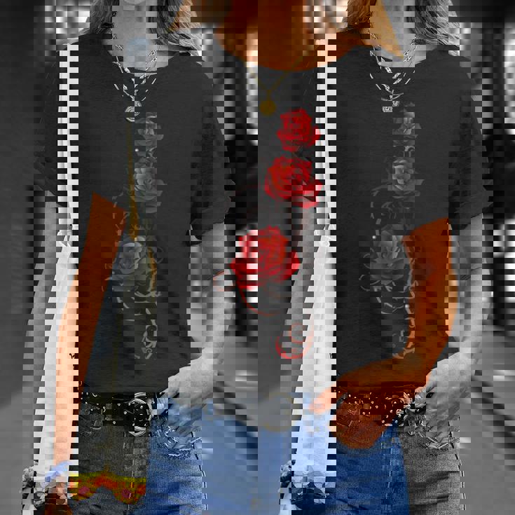 バレンタインデー ギフト シャツ 赤バラ とげ付き 葉っぱ Tシャツ 彼女への贈り物