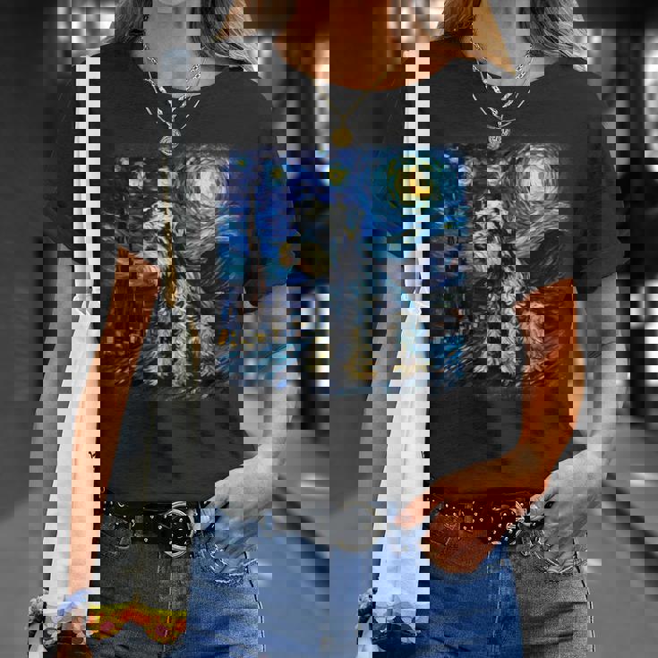 バン・ゴッホ 星月夜ミニチュア・シュナウザー Tシャツ 彼女への贈り物