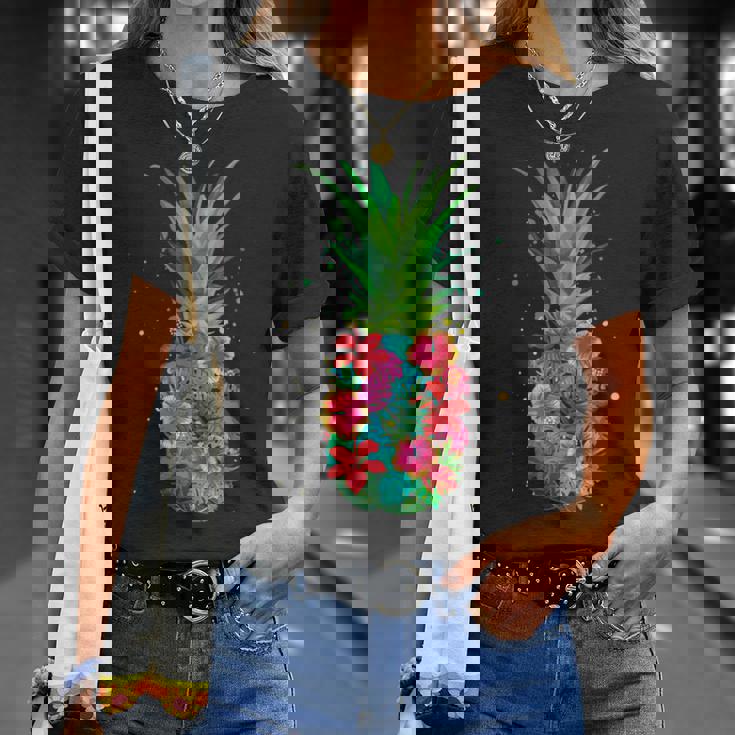 パイナップルフラワー レディース メンズ アロハ ハワイ ヴィンテージ ハワイアン Tシャツ 彼女への贈り物