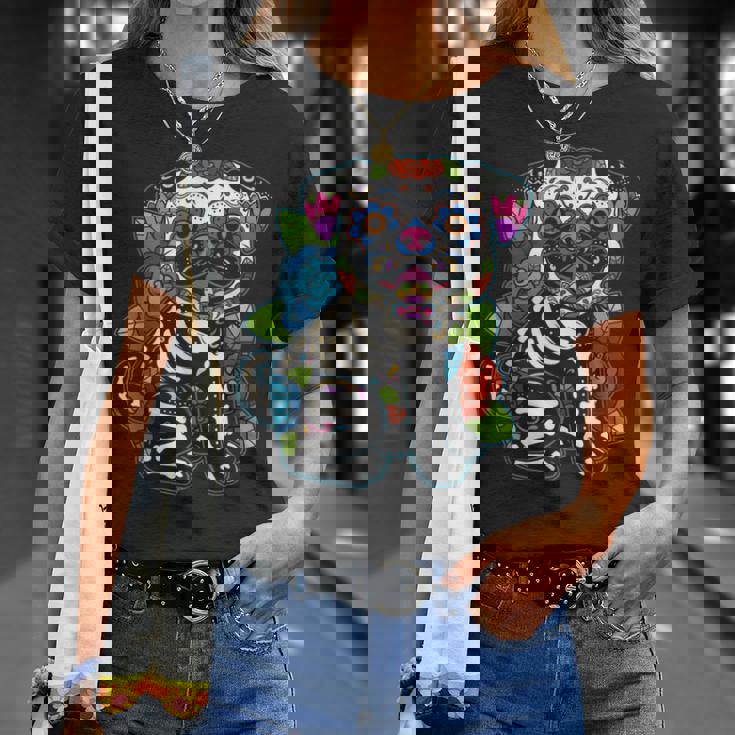 パグ シュガースカル メキシコ 犬 カラベラ 死者の日 Tシャツ 彼女への贈り物