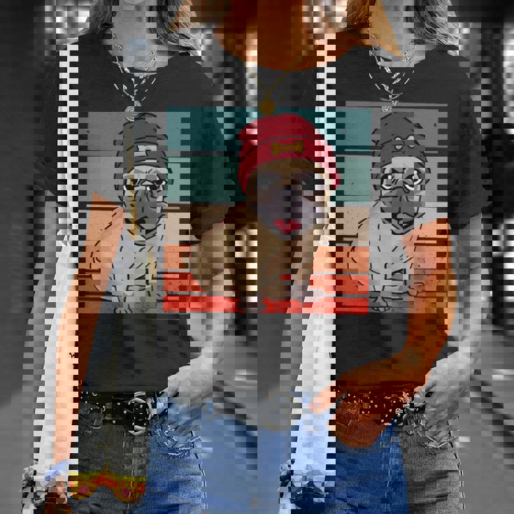 パグ ビーニー 赤骨かわいい遊び心のある幸せなスタイリッシュな動物ペット 長袖tシャツ Tシャツ 彼女への贈り物