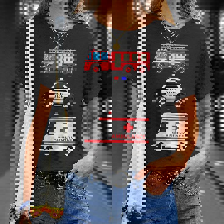 パトカー 消防車 救急車 ファーストレスポンダーデザイン Tシャツ 彼女への贈り物