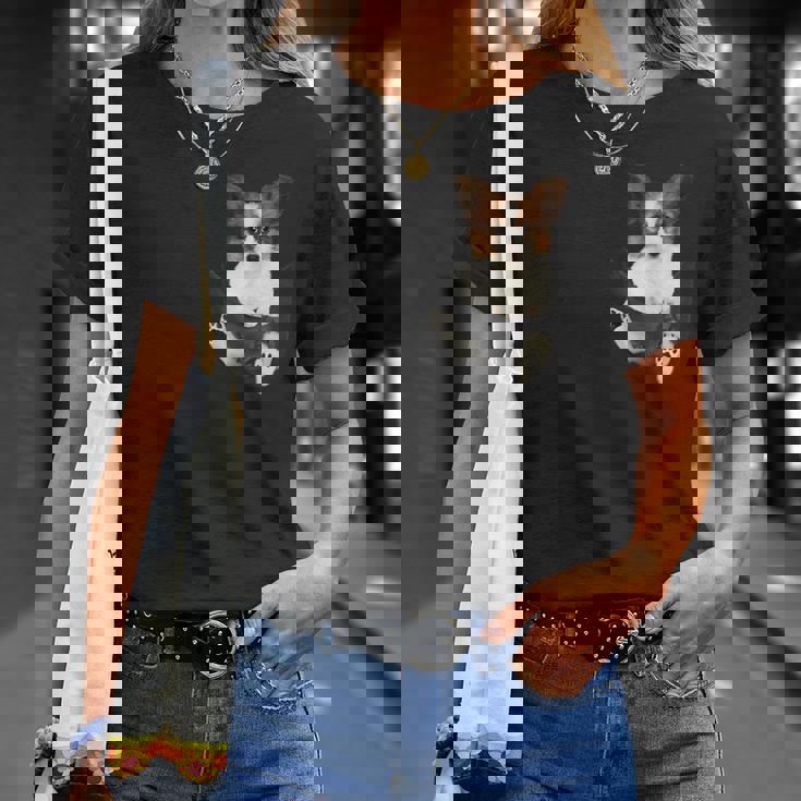 パピヨン愛好家のためのポケットに入った面白いパピヨン Tシャツ 彼女への贈り物