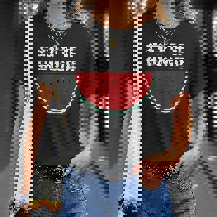 パレスチナスイカ ジェノサイドを止める Tシャツ 彼女への贈り物