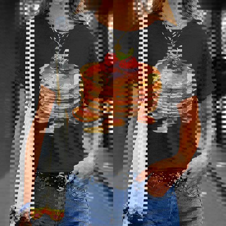 パンケーキシロップ 水彩食品 朝食 ストロベリースイーツ Tシャツ 彼女への贈り物