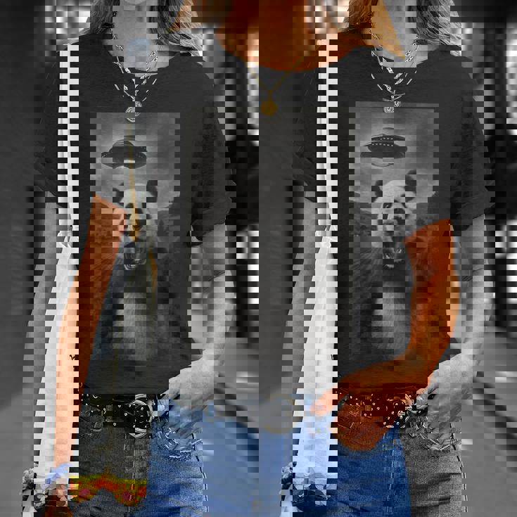 パンダ セルフィー エイリアン Ufo 面白い 男の子 男性 女性 キッズ Tシャツ 彼女への贈り物