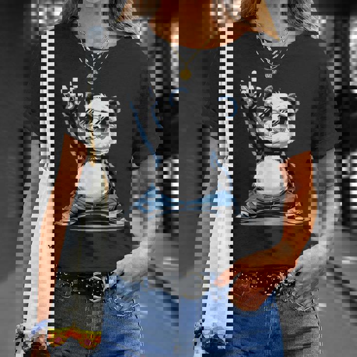 パンダ 熊 ロック 音楽 男性 子供 女性 面白い パンダ Tシャツ 彼女への贈り物