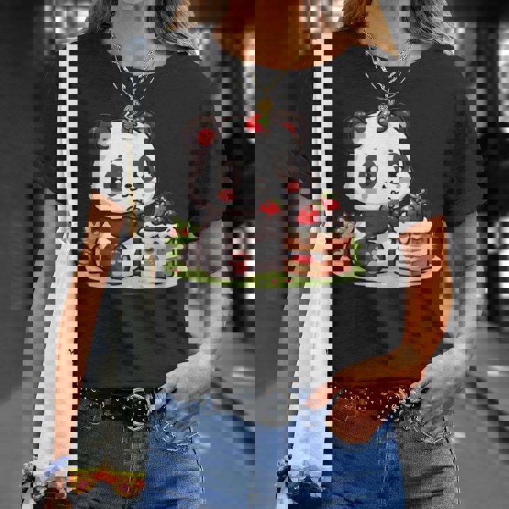 パンダを食べるストロベリーケーキ Tシャツ 彼女への贈り物