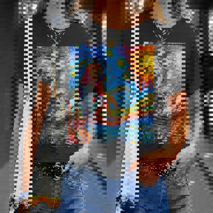 ヒヒ猿 星月夜 絵画 Tシャツ 彼女への贈り物