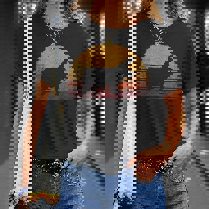 ビンテージ カバ デザイン レトロな日没カバ Tシャツ 彼女への贈り物