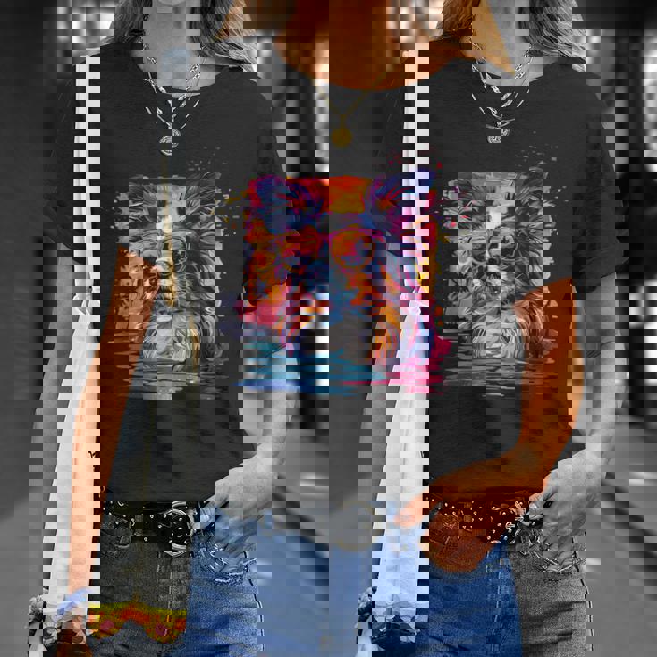 ビーチ・ポップアート クールなパピヨン Tシャツ 彼女への贈り物