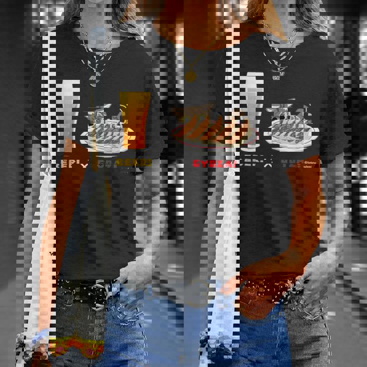 ビールとぎょうざとねこ ビール 餃子 猫 Tシャツ 彼女への贈り物