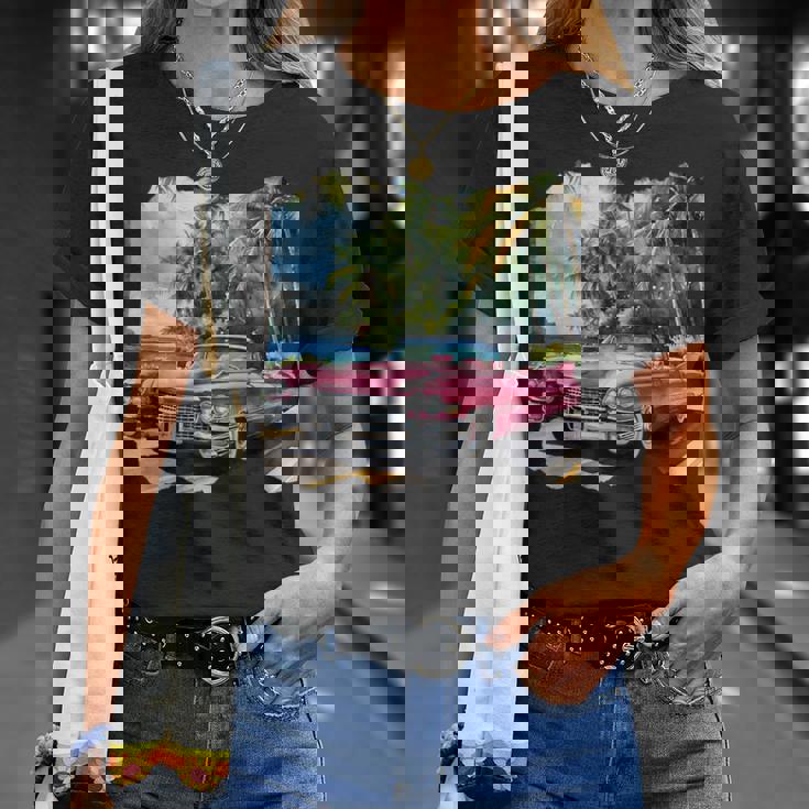 ピンク キャデラック ルックイン ビンテージビークル Tシャツ 彼女への贈り物