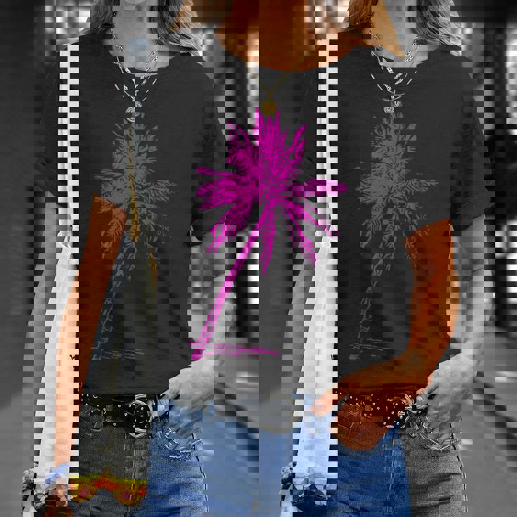 ピンクパームビーチウェア サーフィンレトロ パームツリー Tシャツ 彼女への贈り物