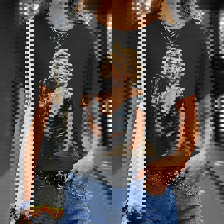 ピンナップガール ビンテージマイク 歌う オールドスクール Tシャツ 彼女への贈り物