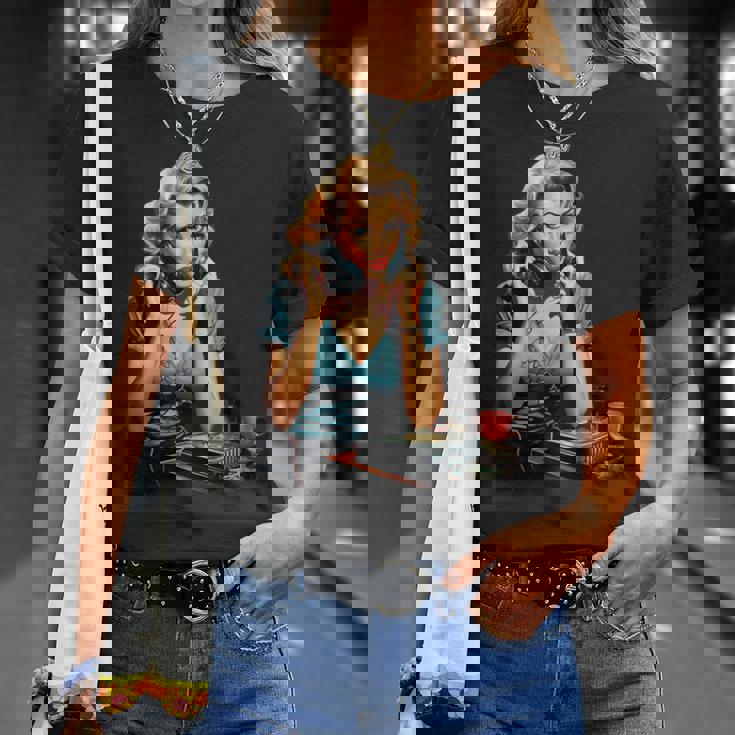 ピンナップガール ヴィンテージ電話 オールドスクール Tシャツ 彼女への贈り物