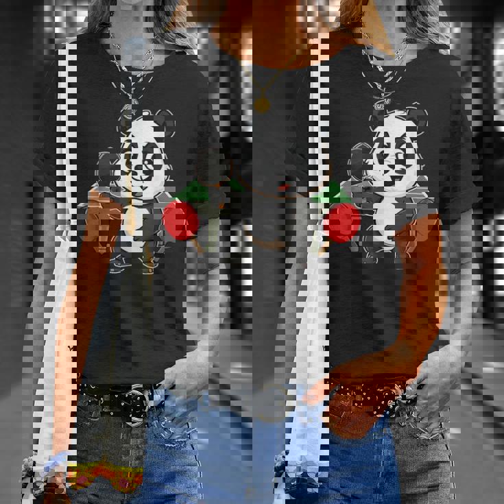 ピンポン卓球をするかわいいパンダ Tシャツ 彼女への贈り物